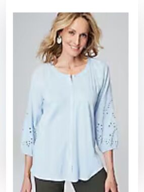 J. Jill Light Blue Eyelet-Sleeve Blouse